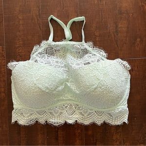 Victoria’s Secret Pink Aqua lace Racerback Bralette Bra Large L DD